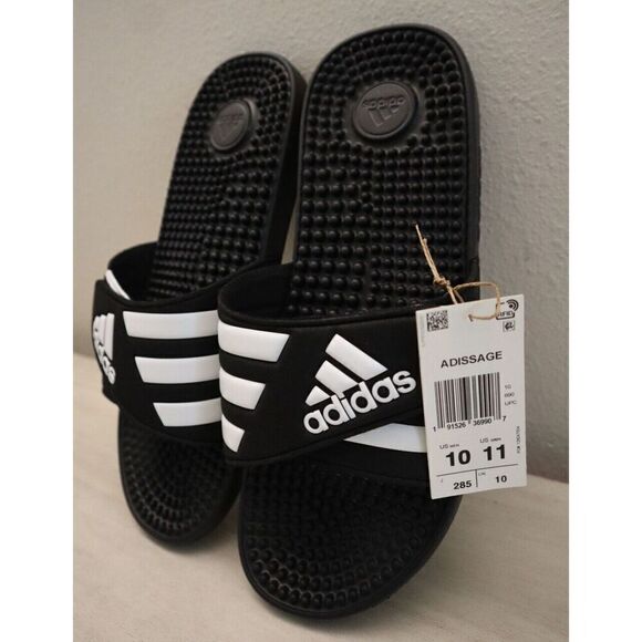 Adidas F35580 Unisex Men's Sz 10 Women's Sz 11 Black / White Adissage Slides - Picture 3 of 8